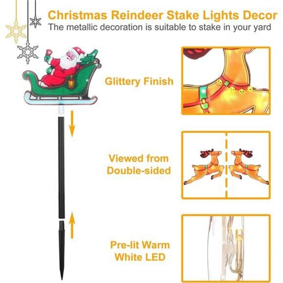 4-Piece Reindeer Set Christmas Pathway Lights, Solar Powered LED - Picture 4 of 6